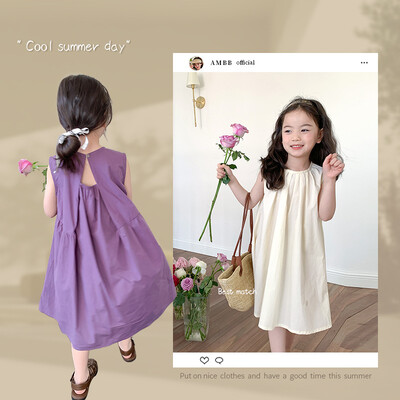 Rochie vestă fără mâneci pentru fete din bumbac, vară, pentru copii, în stil coreean, cu design de nișă