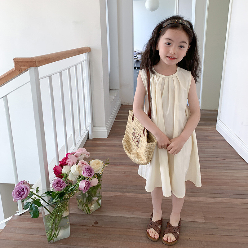 Ljetna dječja pamučna haljina bez rukava u korejskom stilu za djevojčice