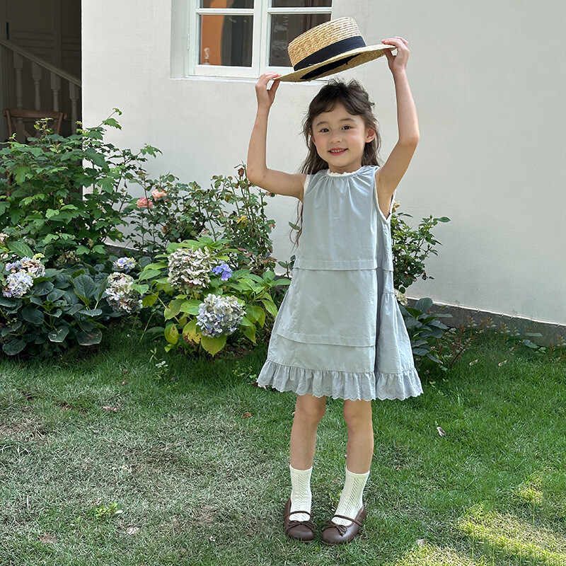 Îmbrăcăminte copii fete rochie dulce din dantelă stil francez design Sense prințesă nou la modă culoare solidă dulci fete rochie de soare