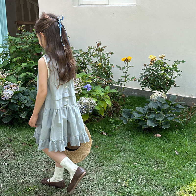 Îmbrăcăminte copii fete rochie dulce din dantelă stil francez design Sense prințesă nou la modă culoare solidă dulci fete rochie de soare