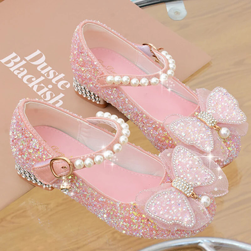 Printsess Butterfly Nahast kingad Laste Teemant Bowknot Kõrge kontsaga Laste Tüdrukute Tantsu Glitter Kingad Mood Tüdrukute Peokingad