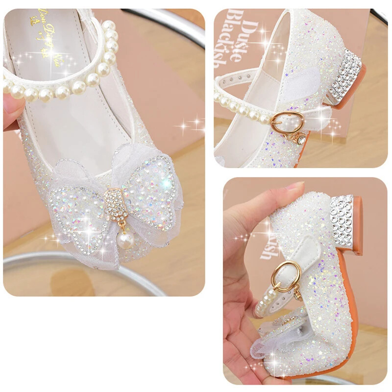 Printsess Butterfly Nahast kingad Laste Teemant Bowknot Kõrge kontsaga Laste Tüdrukute Tantsu Glitter Kingad Mood Tüdrukute Peokingad