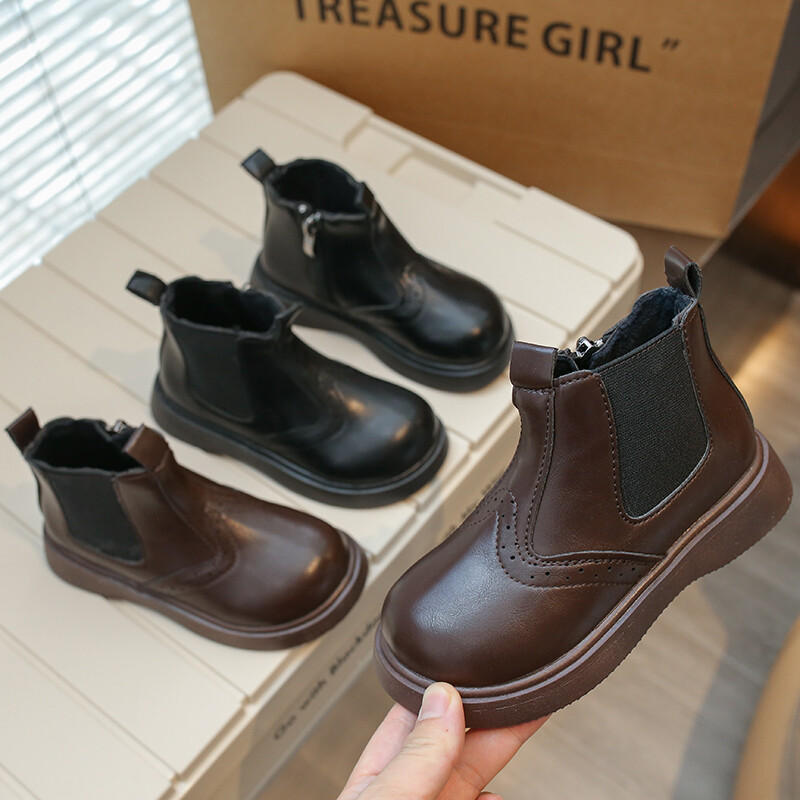 Briti stiilis laste lühikesed saapad poistele 2023. aasta sügis ja talv Uued armsad tüdrukud Retro-lihtsad lapsed Chelsea ühevärvilised saapad