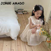 Корейски стил, нови летни детски рокли за момичета, жилетка без ръкави от чиста органза, ежедневни рокли на принцеса, ежедневно облекло за деца, рождени дни K1700