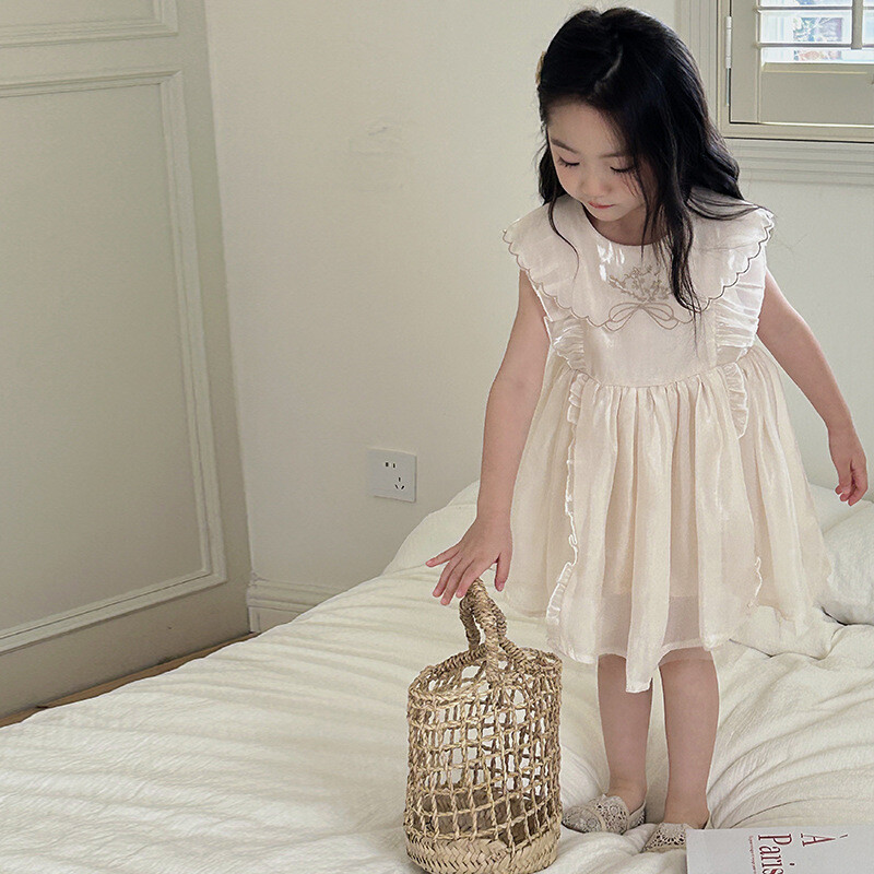 Корейски стил, нови летни детски рокли за момичета, жилетка без ръкави от чиста органза, ежедневни рокли на принцеса, ежедневно облекло за деца, рождени дни K1700