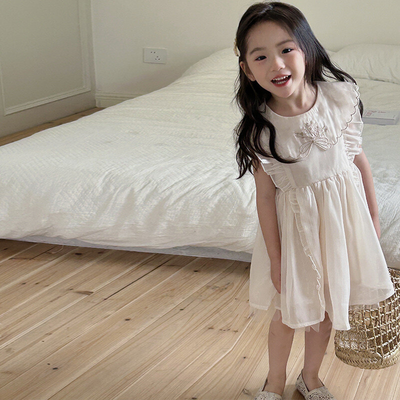 Корейски стил, нови летни детски рокли за момичета, жилетка без ръкави от чиста органза, ежедневни рокли на принцеса, ежедневно облекло за деца, рождени дни K1700