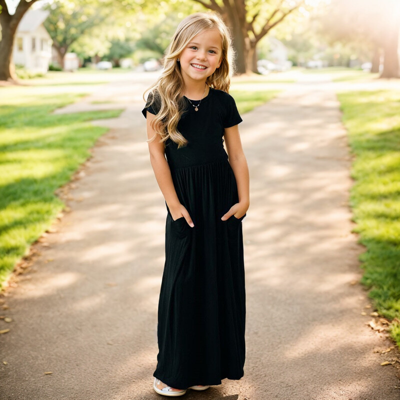 Fete de vară Nouă rochie lungă cu mâneci scurte, culoare uni, petrecere pe plajă, aniversare, ocazional prezentare de modă, rochie versatilă, în formă de A