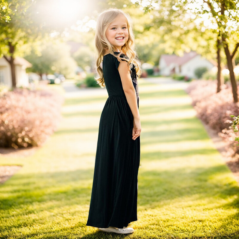 Fete de vară Nouă rochie lungă cu mâneci scurte, culoare uni, petrecere pe plajă, aniversare, ocazional prezentare de modă, rochie versatilă, în formă de A