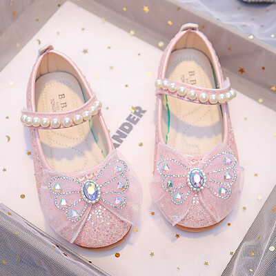Πολυτελής σχεδίαση παιδικά δερμάτινα παπούτσια Φιόγκος Rhinestone Princess Girls Party Dance Shoes Baby Student Flats Παιδικά παπούτσια Performance
