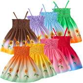 Ljetna haljina za djevojčice Gradijent suncokret print Ležerne haljine s remenima za djevojčice Sundress Udobna i modna haljina 2-8 godina