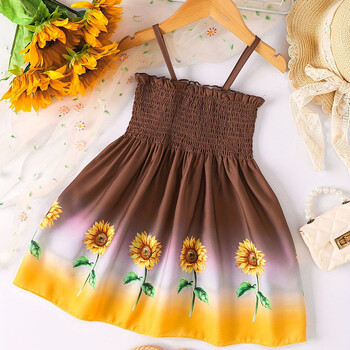 Καλοκαιρινό φόρεμα για κορίτσια Gradient Sunflower Print Strappy Girls Casual Dresses Sundress Comfort and Fashion Dress 2-8 ετών