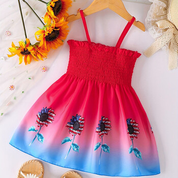 Καλοκαιρινό φόρεμα για κορίτσια Gradient Sunflower Print Strappy Girls Casual Dresses Sundress Comfort and Fashion Dress 2-8 ετών