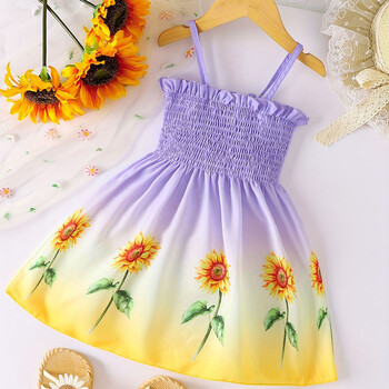 Καλοκαιρινό φόρεμα για κορίτσια Gradient Sunflower Print Strappy Girls Casual Dresses Sundress Comfort and Fashion Dress 2-8 ετών