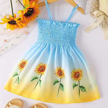 Καλοκαιρινό φόρεμα για κορίτσια Gradient Sunflower Print Strappy Girls Casual Dresses Sundress Comfort and Fashion Dress 2-8 ετών