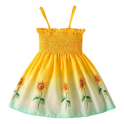 Ljetna haljina za djevojčice Gradijent suncokret print Ležerne haljine s remenima za djevojčice Sundress Udobna i modna haljina 2-8 godina