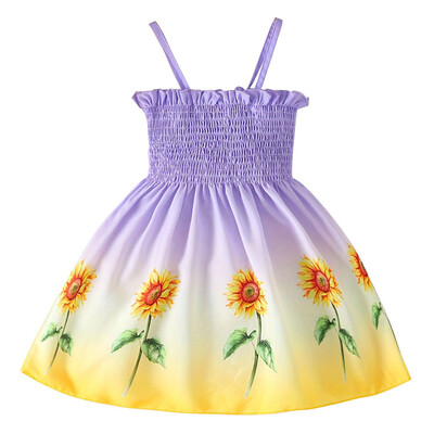 Ljetna haljina za djevojčice Gradijent suncokret print Ležerne haljine s remenima za djevojčice Sundress Udobna i modna haljina 2-8 godina