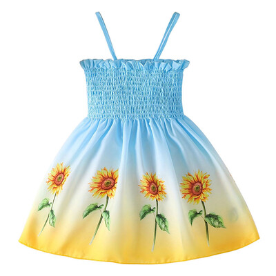 Ljetna haljina za djevojčice Gradijent suncokret print Ležerne haljine s remenima za djevojčice Sundress Udobna i modna haljina 2-8 godina