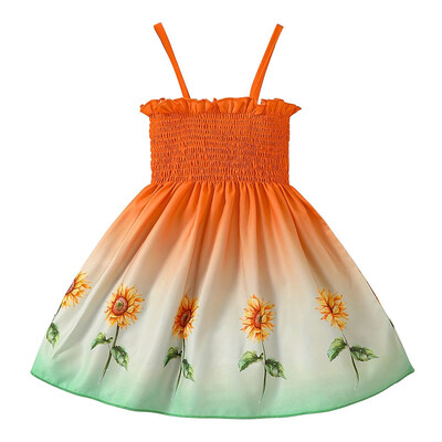 Ljetna haljina za djevojčice Gradijent suncokret print Ležerne haljine s remenima za djevojčice Sundress Udobna i modna haljina 2-8 godina