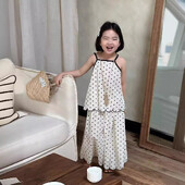 Laste rõivakomplekt 2024 Suvine uus täpiline varrukateta särk ja seelik Kaheosaline komplekt Tüdrukule armas täpiline magus komplekt