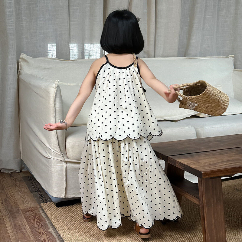 Laste rõivakomplekt 2024 Suvine uus täpiline varrukateta särk ja seelik Kaheosaline komplekt Tüdrukule armas täpiline magus komplekt