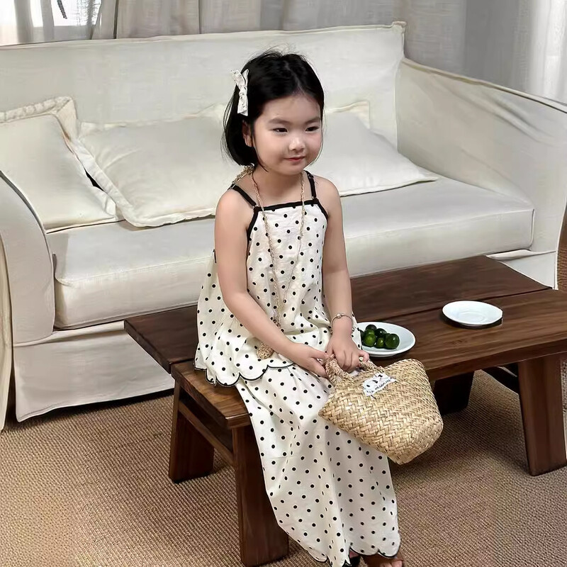 Laste rõivakomplekt 2024 Suvine uus täpiline varrukateta särk ja seelik Kaheosaline komplekt Tüdrukule armas täpiline magus komplekt