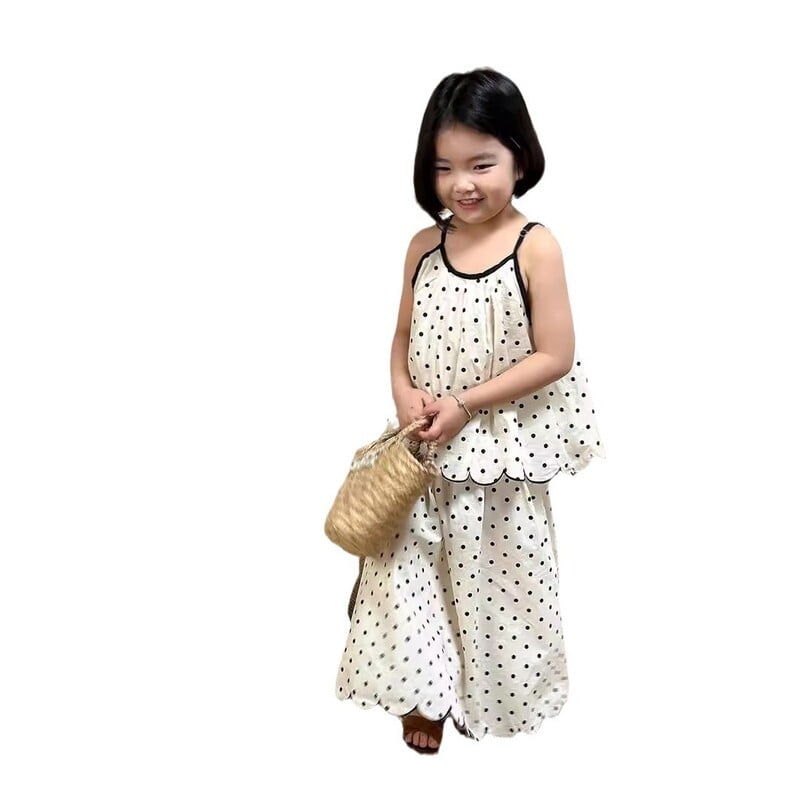Laste rõivakomplekt 2024 Suvine uus täpiline varrukateta särk ja seelik Kaheosaline komplekt Tüdrukule armas täpiline magus komplekt