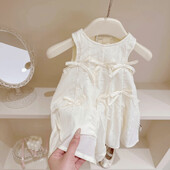 2024. Ljetna bijela haljina za djevojčice Modna mašna Bez rukava Dječje rođendanske ležerne haljine Dječja odjeća Vestidos Kostimi