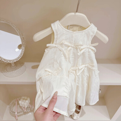 2024. Ljetna bijela haljina za djevojčice Modna mašna Bez rukava Dječje rođendanske ležerne haljine Dječja odjeća Vestidos Kostimi