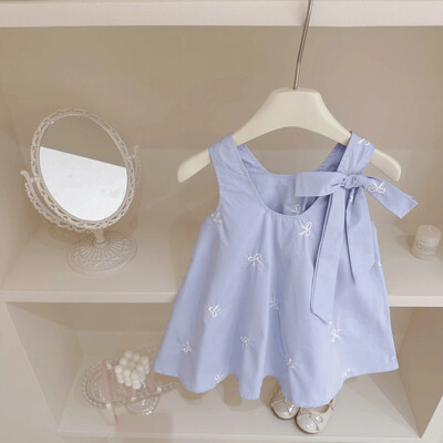 2024. Ljetna bijela haljina za djevojčice Modna mašna Bez rukava Dječje rođendanske ležerne haljine Dječja odjeća Vestidos Kostimi