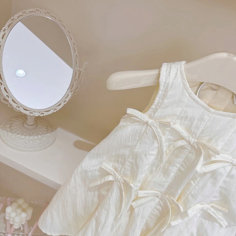 2024. Ljetna bijela haljina za djevojčice Modna mašna Bez rukava Dječje rođendanske ležerne haljine Dječja odjeća Vestidos Kostimi