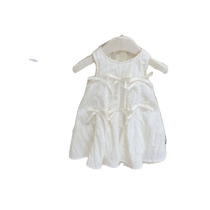2024. Ljetna bijela haljina za djevojčice Modna mašna Bez rukava Dječje rođendanske ležerne haljine Dječja odjeća Vestidos Kostimi