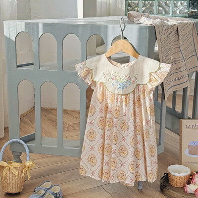 Dječja odjeća Ovratnik za lutke Leptir cvjetni vez Ljeto 2024 Nova slatka haljina princeze