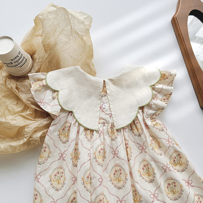 Dječja odjeća Ovratnik za lutke Leptir cvjetni vez Ljeto 2024 Nova slatka haljina princeze