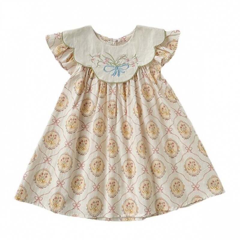 Dječja odjeća Ovratnik za lutke Leptir cvjetni vez Ljeto 2024 Nova slatka haljina princeze