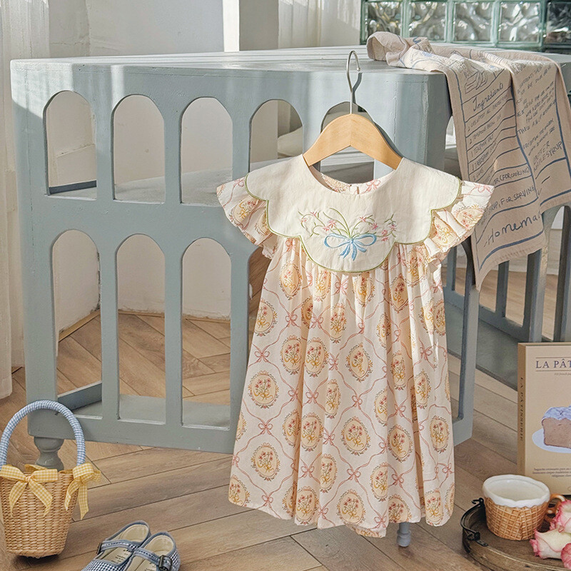 Dječja odjeća Ovratnik za lutke Leptir cvjetni vez Ljeto 2024 Nova slatka haljina princeze