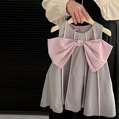 Φόρεμα κοριτσάκι με φιόγκο Κορεατικά παιδικά ρούχα καλοκαιρινά Νέο αμάνικο φόρεμα για κορίτσι γλυκό φόρεμα πριγκίπισσας