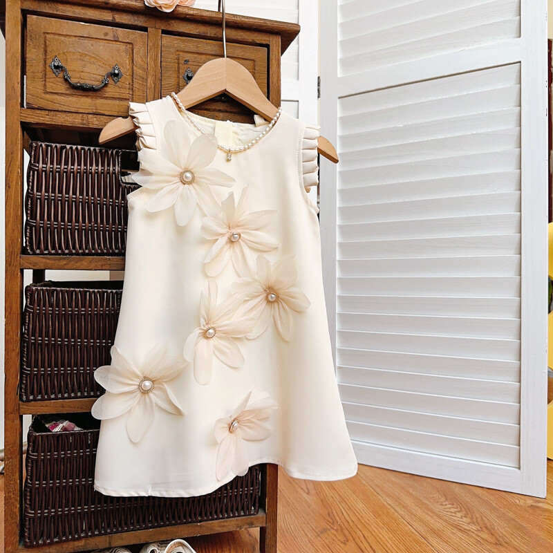 Рокля на принцеса за момичета, летни детски рокли без ръкави с цветя, модни партита за рожден ден, дрехи за малки момичета, вечерни рокли 2-7 години
