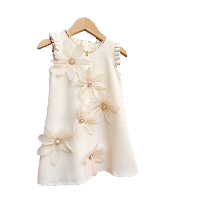 Рокля на принцеса за момичета, летни детски рокли без ръкави с цветя, модни партита за рожден ден, дрехи за малки момичета, вечерни рокли 2-7 години