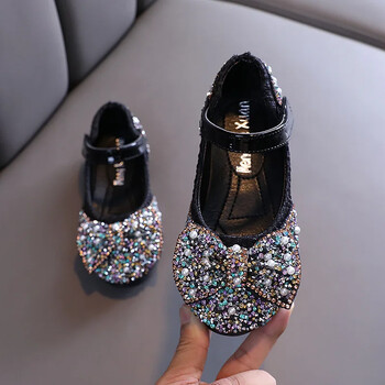 Παιδικά δερμάτινα παπούτσια Rhinestone Bowknot Princess παπούτσια για κορίτσια Μόδα Άνοιξη Φθινόπωρο Παιδικά φλατ Mary Jane Παπούτσια για πάρτι