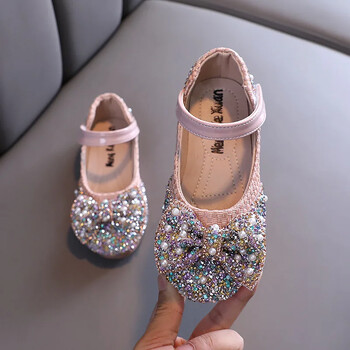 Παιδικά δερμάτινα παπούτσια Rhinestone Bowknot Princess παπούτσια για κορίτσια Μόδα Άνοιξη Φθινόπωρο Παιδικά φλατ Mary Jane Παπούτσια για πάρτι