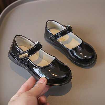 Pantofi din piele pentru copii pentru fete, moale, lucioase, patru anotimpuri, negru, uniformă, pantofi de școală, copii, versatili, prințesă, vânt coreean