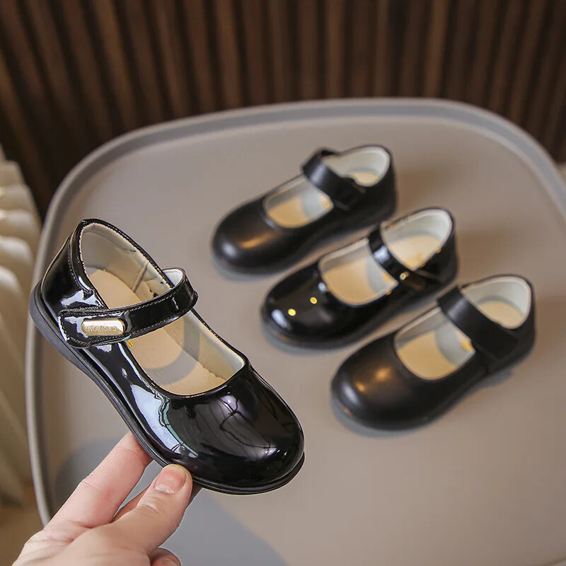 Pantofi din piele pentru copii pentru fete, moale, lucioase, patru anotimpuri, negru, uniformă, pantofi de școală, copii, versatili, prințesă, vânt coreean