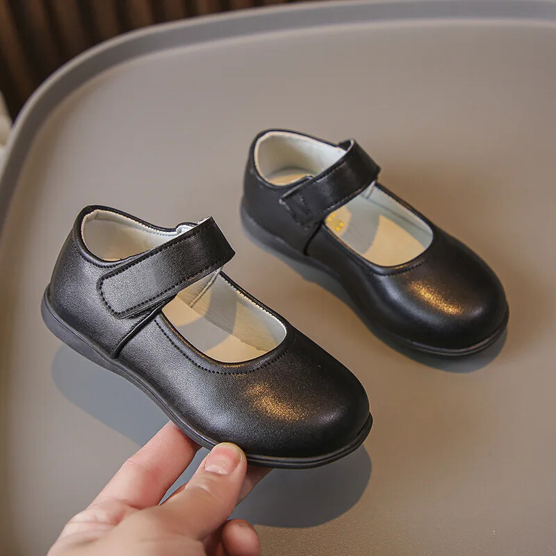 Pantofi din piele pentru copii pentru fete, moale, lucioase, patru anotimpuri, negru, uniformă, pantofi de școală, copii, versatili, prințesă, vânt coreean