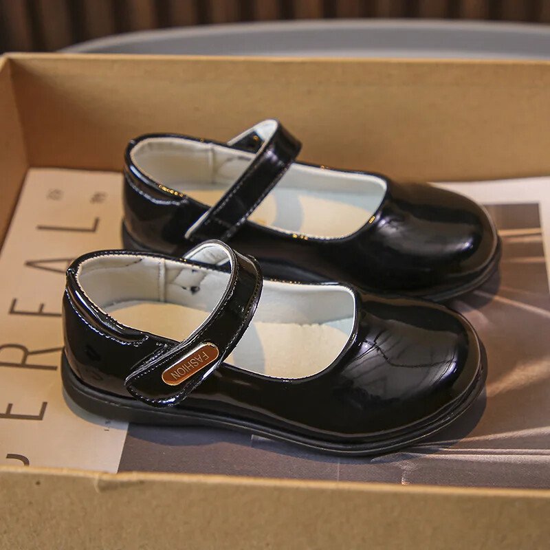 Pantofi din piele pentru copii pentru fete, moale, lucioase, patru anotimpuri, negru, uniformă, pantofi de școală, copii, versatili, prințesă, vânt coreean