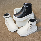 Παιδικές μπότες μόδας Πλαϊνό φερμουάρ με στρογγυλά δάχτυλα Παιδικά αγόρια αθλητικά μποτάκια Κλασικά μονόχρωμα αντιολισθητικά κορίτσια κοντά δερμάτινα μποτάκια