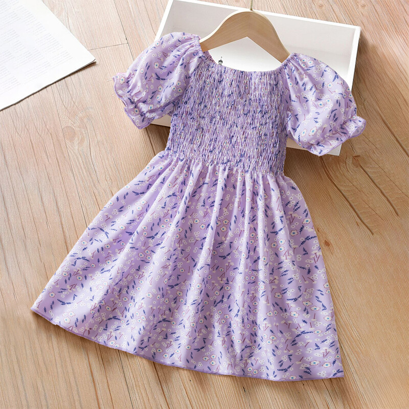 Lilleprintimine Smocked kleit tüdrukutele 2 4 6 aastat Laste vabaaja riided Beebi sünnipäevapidu Tüdrukute kleit pühade suvekleit