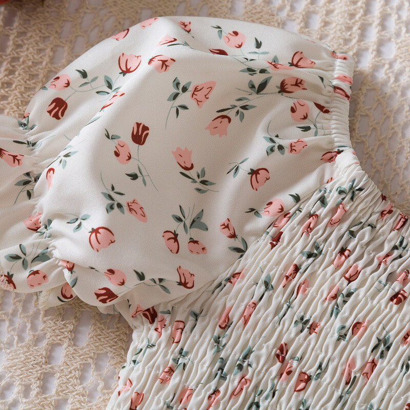 Lilleprintimine Smocked kleit tüdrukutele 2 4 6 aastat Laste vabaaja riided Beebi sünnipäevapidu Tüdrukute kleit pühade suvekleit