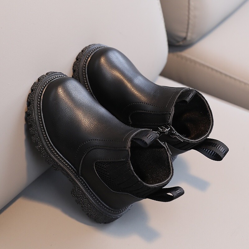 Cizme de modă pentru copii, din piele, pentru copii, cizme Chelsea cu fermoar, pentru băieți, fete, cizme de zăpadă solide pentru copii mici, pantofi pentru copii, pantofi caldi de iarnă