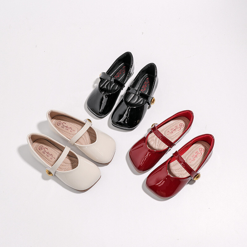 2024 Pantofi de piele pentru fete cu vârf pătrat Copii de mică adâncime, Mary Janes, cu talpă plată, comozi pentru copii, pantofi singuri, pantofi de prințesă pentru fete