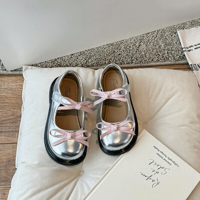 Mary Janes de primăvară pentru fetiță, cu fundă neagră, pantofi eleganti din piele pentru copii, cu vârf rotund, frumoși șic, pantofi plat pentru copii26-36